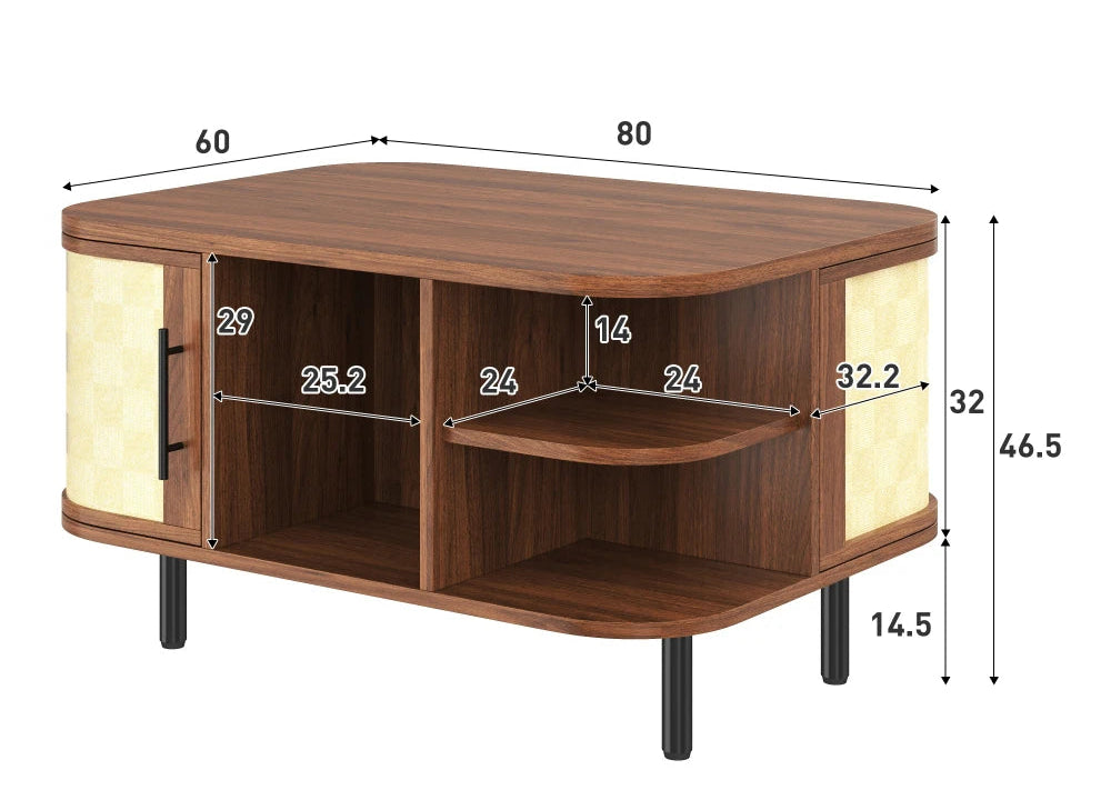 Table Basse Noyer Courbe & Surface Tressée