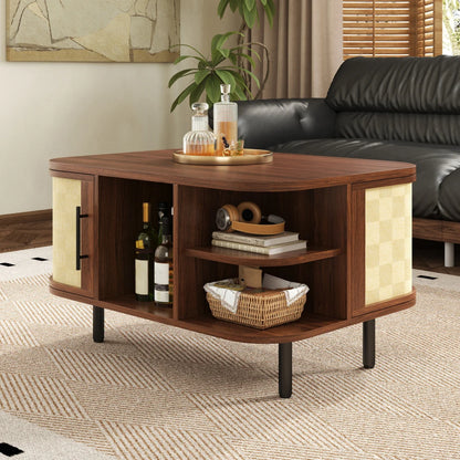 Table Basse Noyer Courbe & Surface Tressée
