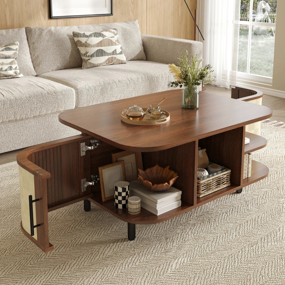 Table Basse Noyer Courbe & Surface Tressée