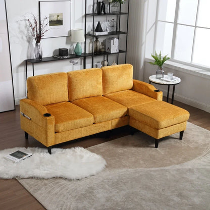 Canapé 3 Places en Chenille avec Pouf