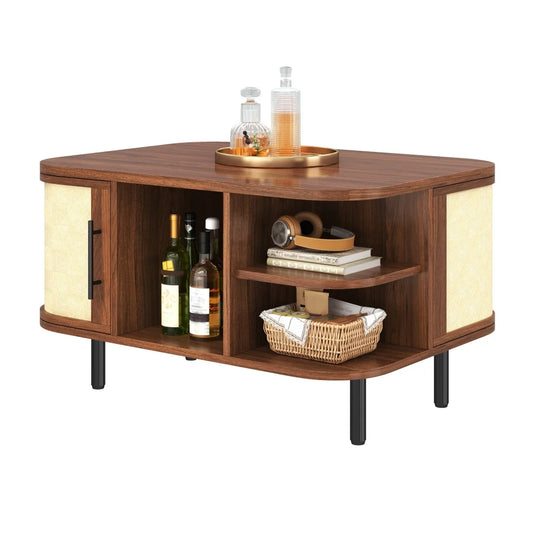 Table Basse Noyer Courbe & Surface Tressée