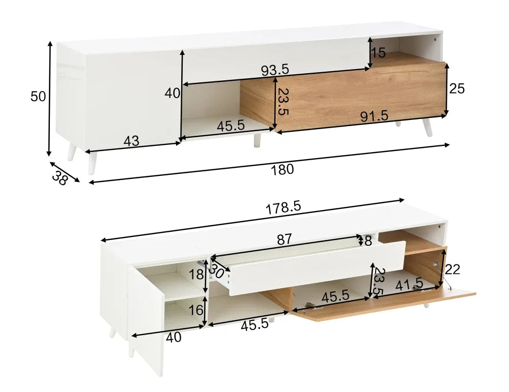 Meuble TV design Bois naturel & Blanc