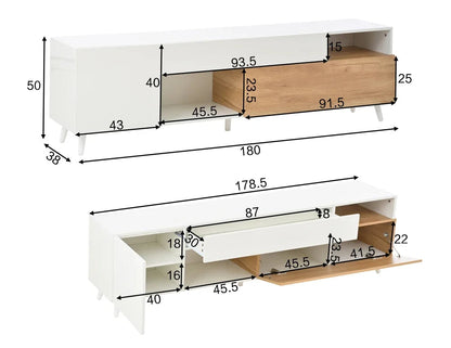 Meuble TV design Bois naturel & Blanc