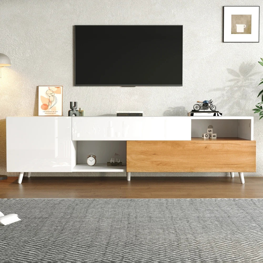 Meuble TV design Bois naturel & Blanc