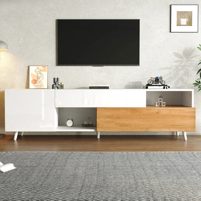 Meuble TV design Bois naturel & Blanc