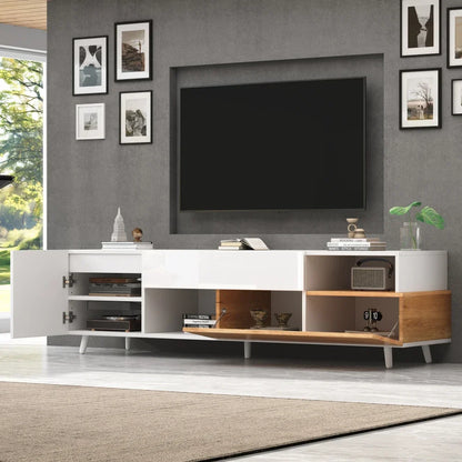 Meuble TV design Bois naturel & Blanc