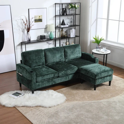 Canapé 3 Places en Chenille avec Pouf
