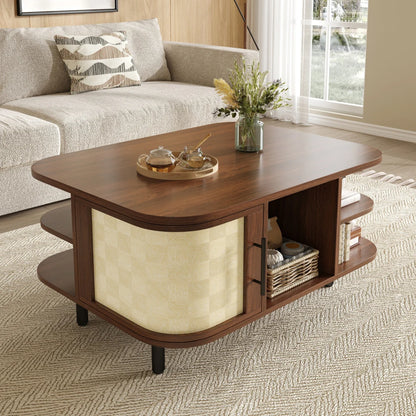 Table Basse Noyer Courbe & Surface Tressée