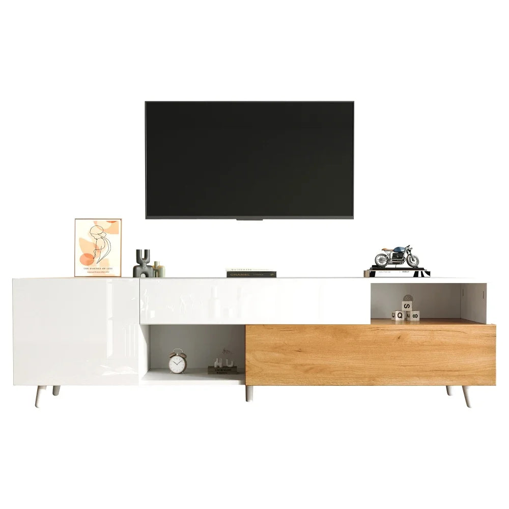 Meuble TV design Bois naturel & Blanc