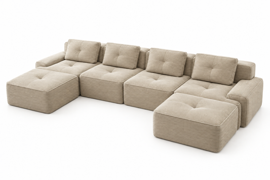 Canapé cloud U beige fond blanc