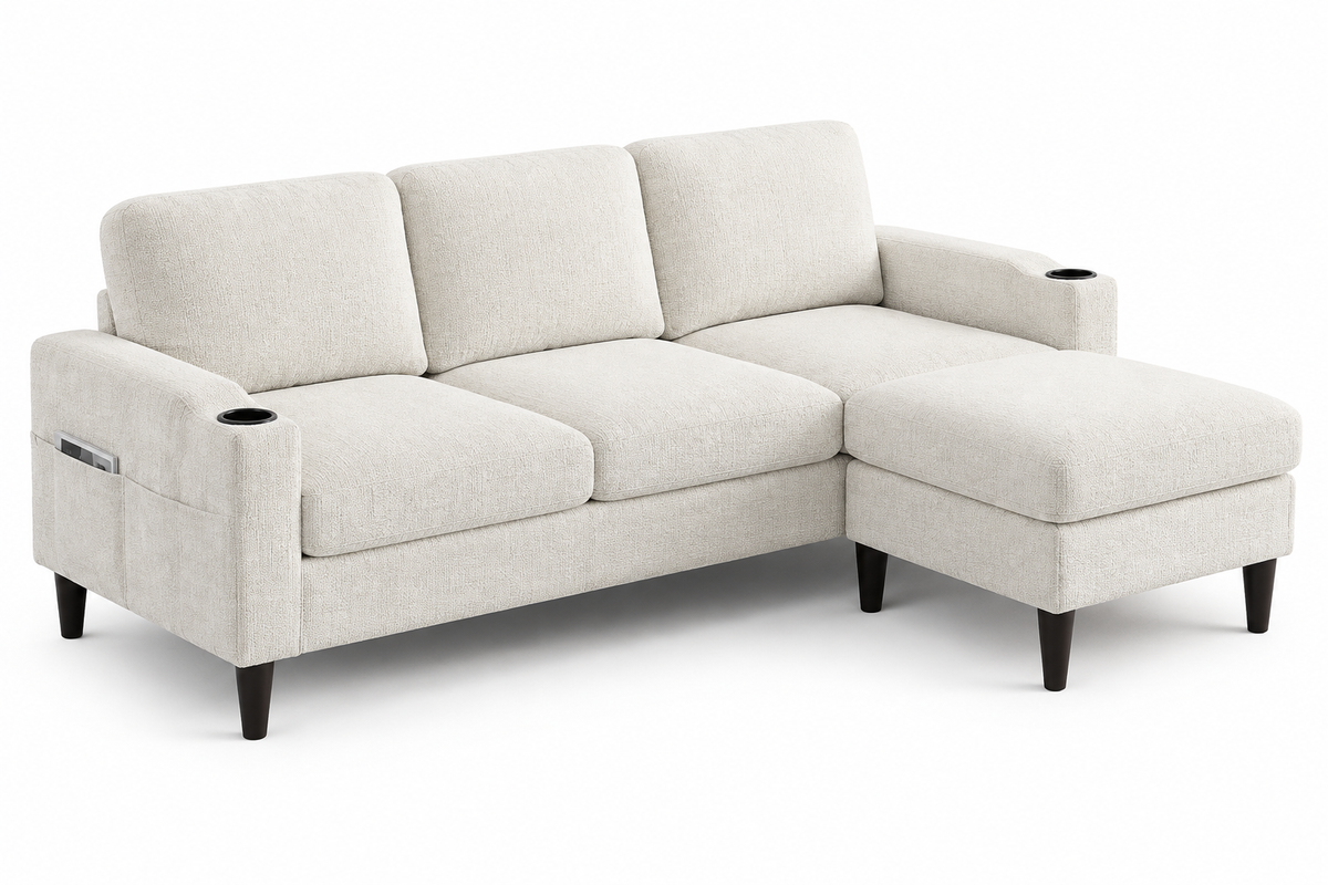 Canapé d'angle beige fond blanc