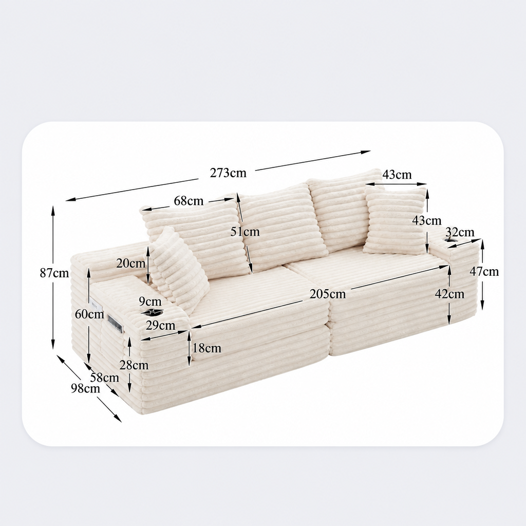 Dimensions canapé sans en-tête
