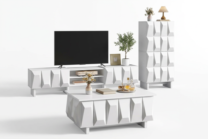 Ensemble salon géométrique 3D sur fond blanc