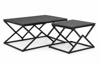 Set 2 tables basses noires géométriques fond blanc