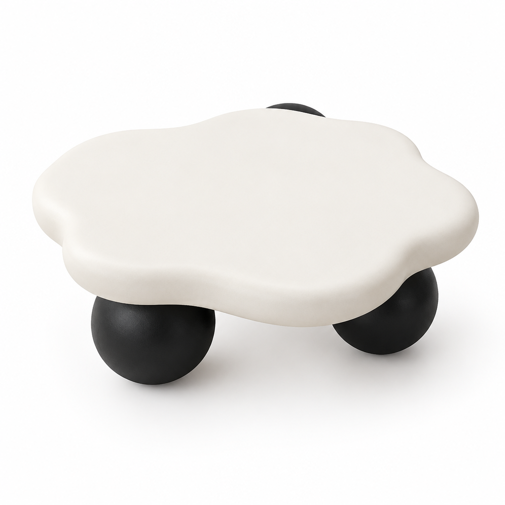 Table basse nuage crème pieds noirs fond blanc