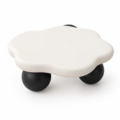 Table basse nuage crème pieds noirs fond blanc