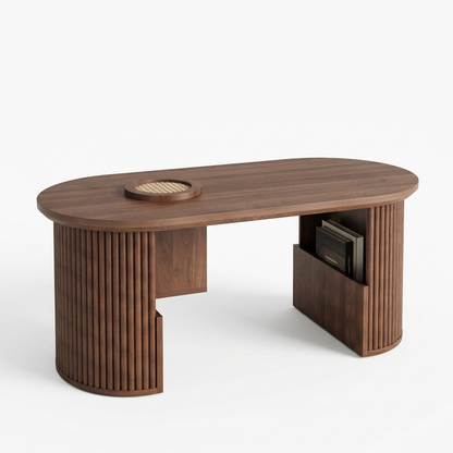 Table basse ovale noyer fond blanc