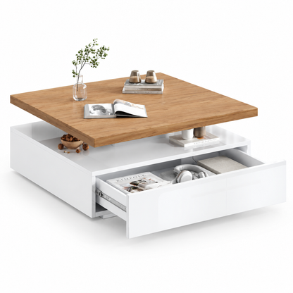 Table basse pivotante noyer blanc fond blanc