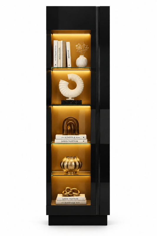 Vitrine haute noire LED fond blanc